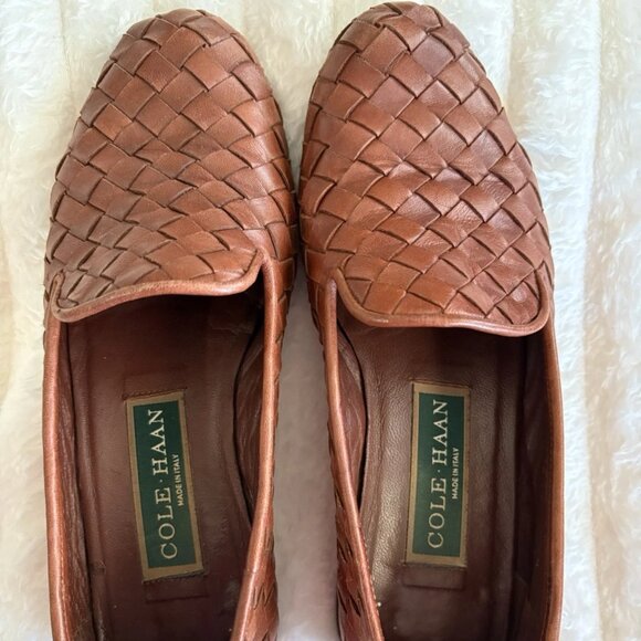 Cole Haan Brown Leather Woven Loafers Slip On Women’s Sz 5 1/2 B - Picture 1 of 6